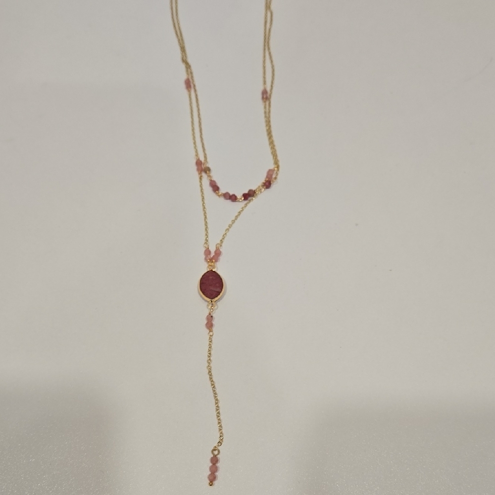 Stitch Fix Gold and Pink Layered Necklace - Picture 7 of 16